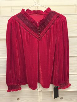 Red Velvet V Shaped Neck Shirt 