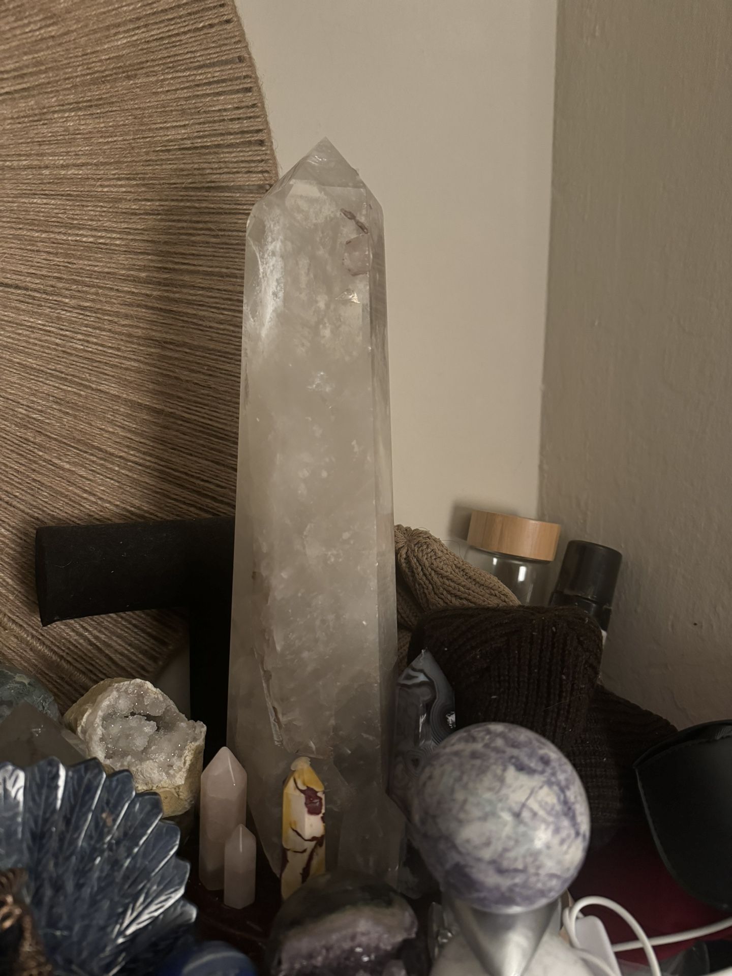 Huge Clear Quartz Tower With Custom Wooden Stand