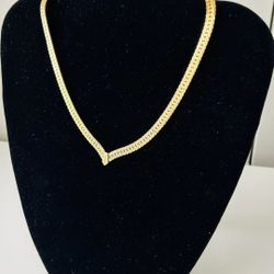 Vintage Napier Gold Plated Herringbone Wide Necklace Classy Jewelry