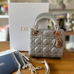 Mini Lady Dior Bag Opaline Gray Pearlescent Cannage Lambskin