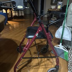 Red Medline Rollator with Seat  – Gently Used