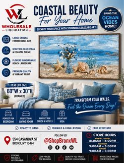 Large Coastal Framed Canvas Wall Art 60x30
