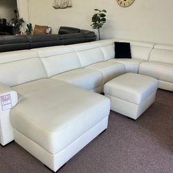 Furniture- Snow White 100% Real Top Grain Leather 5 Pc Sectional-Nevio