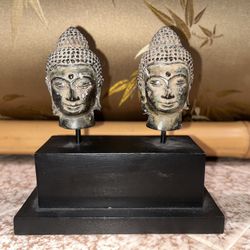 Double Buddha Heads On Stand  Toko Asia Indonesia 