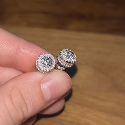 Moissanite Diamond Unique Round Stud Earrings, 925 Sterling Silver