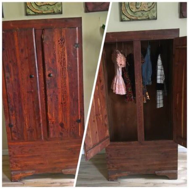 1920's CEDAR Teak Armoire Wardrobe closet distressed Antique - $200 (DECATUR FREE DELIVERY