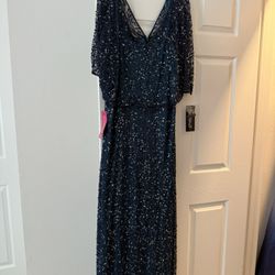 Beautiful All-sequin Long Gown In Navy Blue