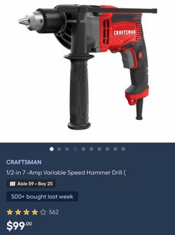 Craftsman 1/2-in Corded Hammer Drill (Model CMED741) featuring a 7.0 Amp motor.