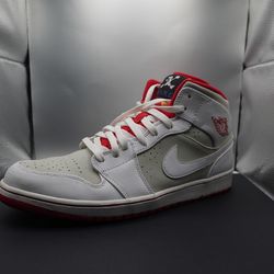 Jordan 1 Mid White Red Size 13 – Used No Box Cheap