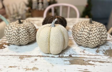 3 Fabric 1 Wicker Pumpkins Great Thanksgiving Decoration Or Anytime 