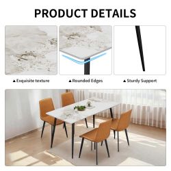 Dining Table with Sintered Stone Tabletop and Metal Legs, 63" Rectangular Modern Kitchen & Dining Room Table