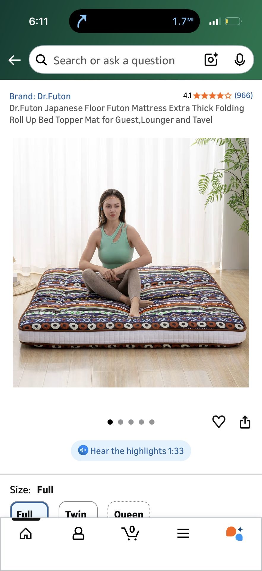 BRAND NEW — Extra Thick Japanese Floor Futon Mattress (4.7” Thick!) Never Used — Only Opened for Inspection