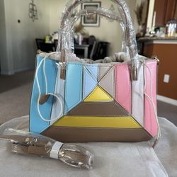 Geometric 3D Symmetrical Pink Hello Blue Handbag