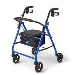 Medline Medical Transport Walker Hand Brakes Seat Cushion Brand New In Box Light Weight Blue 