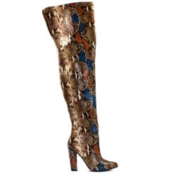 THIGH HIGH BOOTS - BROWN SNAKE PRINT