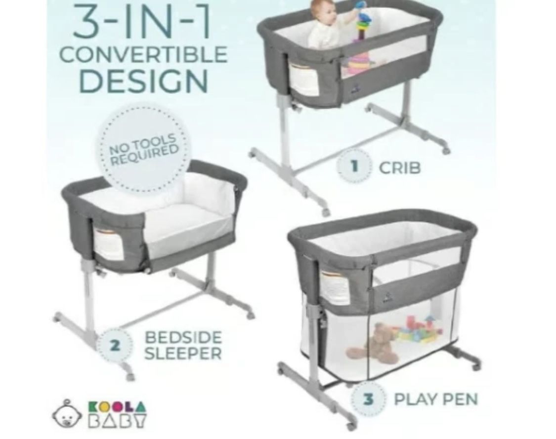 NEW 3 in 1 Baby Bassinet Bedside Sleeper and Playpen New, Open Box Easy folding, Portable Crib and Bassinet 33" x 20" x 33" 6-36 Months, Easily Conver