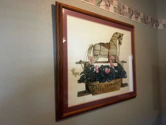 Framed Rocking Horse and Floral Art Print