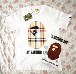 bape a bathing ape check by bathing tee white/beige
