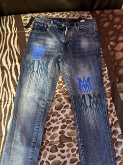 Amiri Blue Jeans Black And Blue Logo Size 30