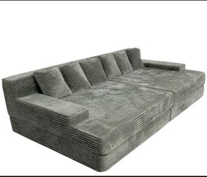 Oversized Grey Corduroy Modular Pit Sofa