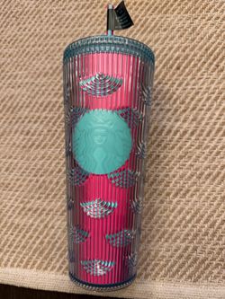 Starbucks Shell Color Shifting Blue Pool Floaty Straw Charm Tumbler 24 oz NWT