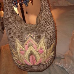 "The Sak" hand Crochet "Lotus Flower" Hobo Bag