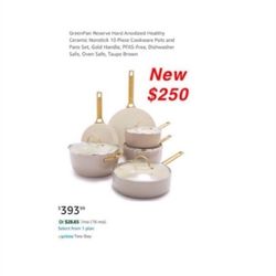 New GreenPan Reserve Hard Anodized Healthy Ceramic Nonstick 10 Piece Cookware Pots and Pans Set, Gold Handle, PFAS-Free, Dishwasher Safe, Oven Safe, T