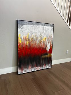 50x40 EXTRA LARGE Black/White/Grey/Red Textured Canvas Art w/ Black Floating Frame
