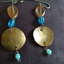 Earrings Made With Recycled Materials. Copper Washer And Telephone Wire