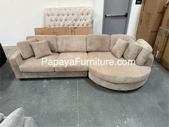 NEW Designer Style Sectional Sofa LARGE Chaise Round Couch Furniture SALE Ashley Modern Beige Tan Discount Furniture Warehouse Couch Big SALE Camel