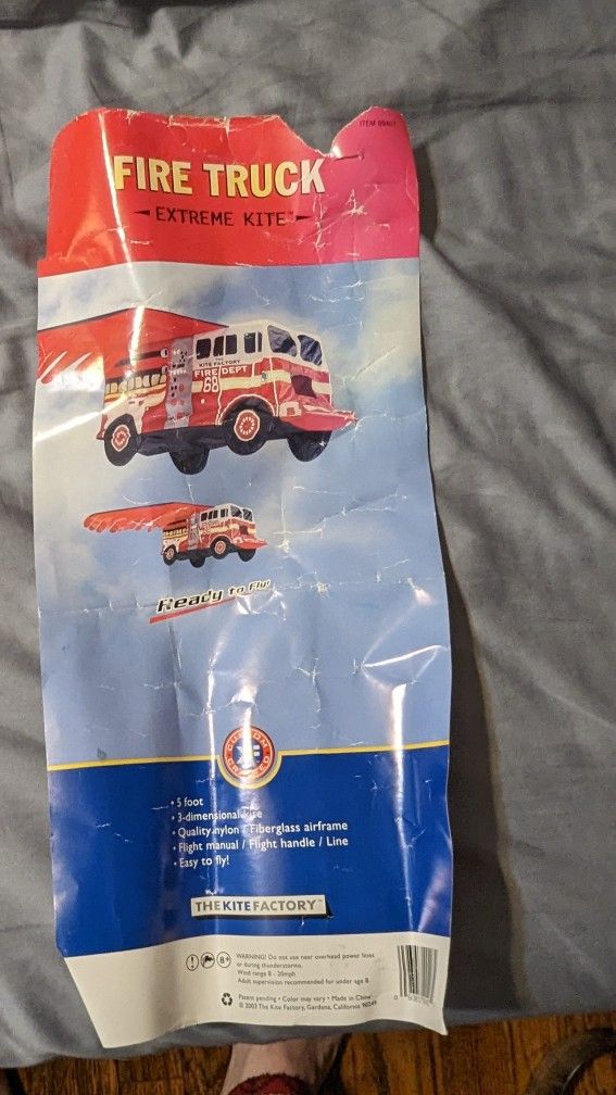 Never Flown Large Fire Truck Kite W/ String