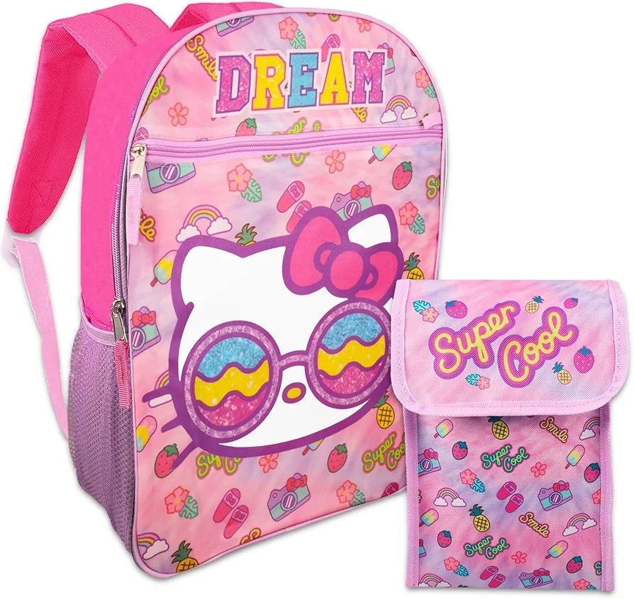 Hello Kitty Backpack with Lunch Box - Bundle with 16” Hello Kitty Backpack for Girls, Hello Kitty Lunch Bag, | Hello Kitty