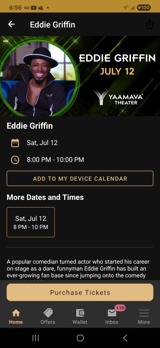 Eddie Griffin floor seat first Row.