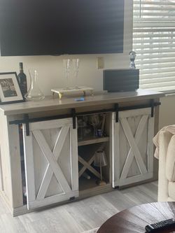 Farmhouse TV Stand with Sliding Barn Doors