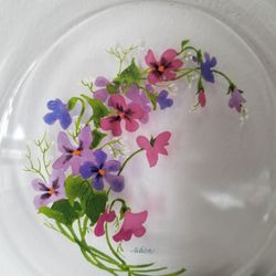 J Walsh Signed Clear Glass Floral Plate