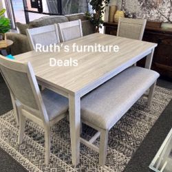 ✅$390 No Tax 6-pc Dining Table Set Light Gray 