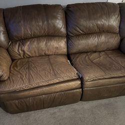 Brown Couch Set (Leather) - Make An Offer & Come Pick Up ;)