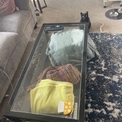 Glass And Black Wood Coffee Table