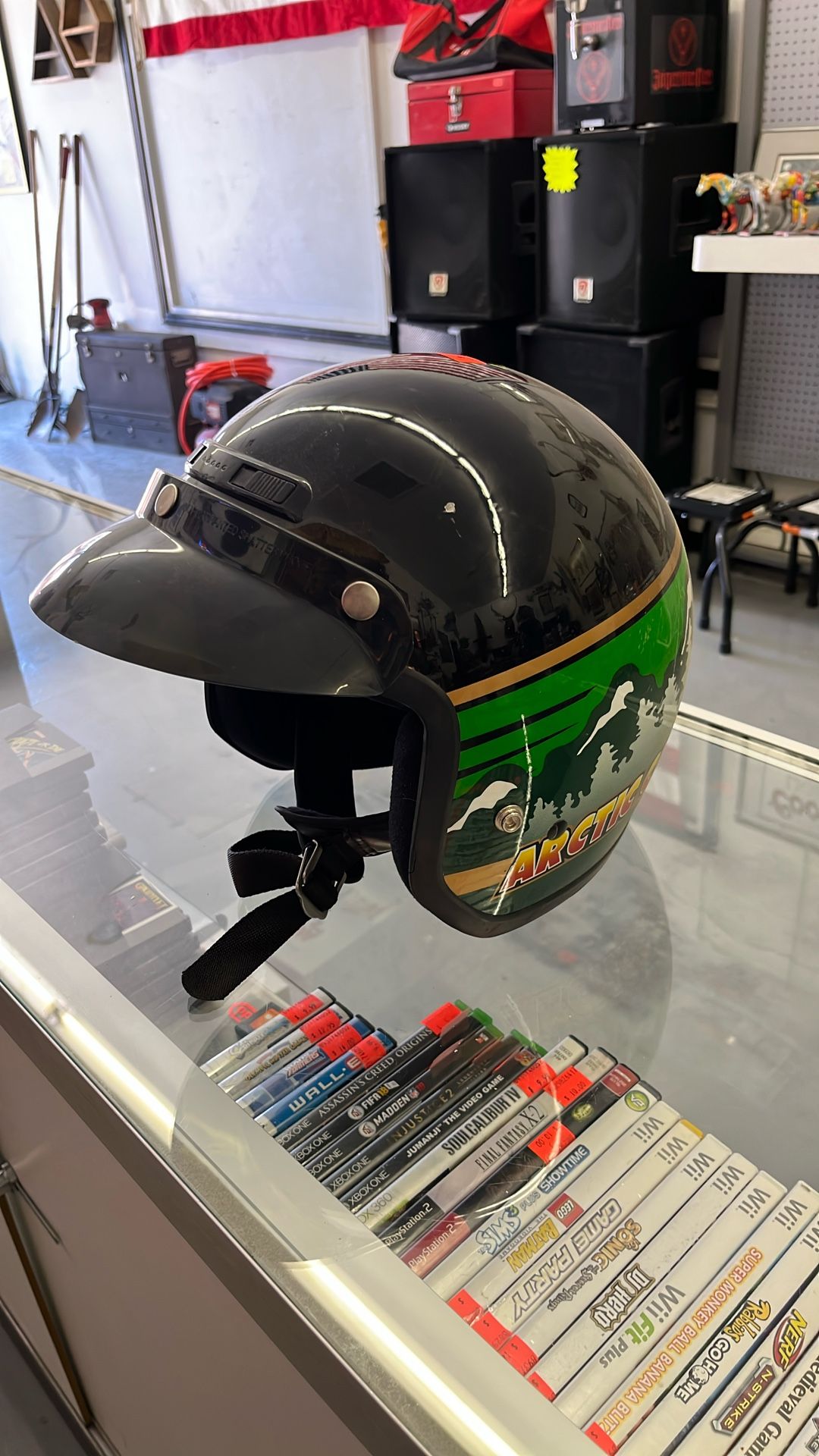 Vintage Rare Green & Black Artic Cat Motorcycle Men's Helmet Size Medium Nice
