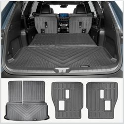 Vanseno Cargo Mat & Backrest Mat & 2nd Backrest Mat Kick Mats Compatible for 2024 Toyota Grand Highlander Trunk Mat Back Seat Protector for 2024 Toyot