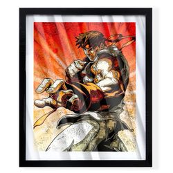 Ryu from street fighter custom art on black frame