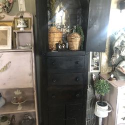 Vintage Gothic Black Wood Cabinet 