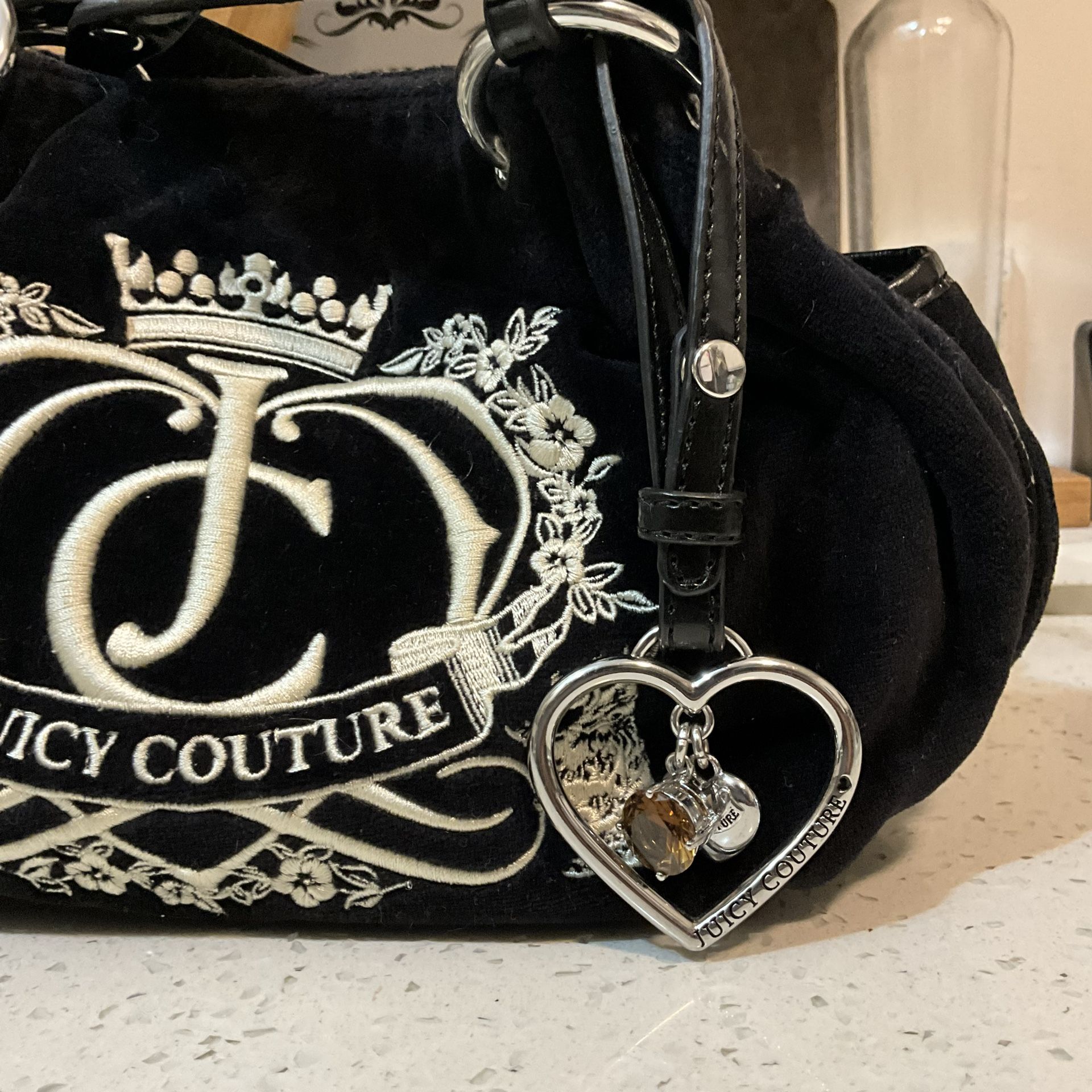 Small Juicy Couture Black Velvet Purse With Heart Stone