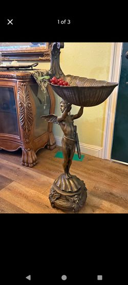 Beautiful Bronze Winged Angel Figural Pedestal Bowl