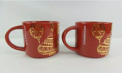 NEW 2015 Starbucks Christmas Coffe Mugs Set Of 2