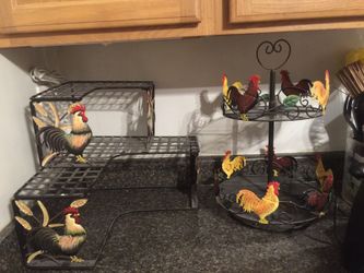 Unique metal set decorate with roosters, storage/organizer.
