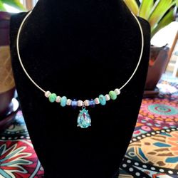 Handmade Necklace with Handmade Lampwork Glass Beads and Swarovski Crystal Pendant