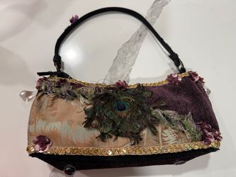 Embellished Peacock Feather Evening Handbag