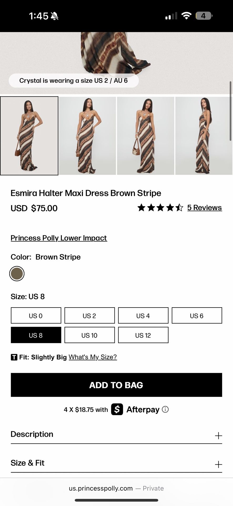 Esmira Halter Maxi Dress Brown Stripe 