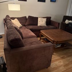 Living Room Set – Sectional Couch + Solid Wood Coffee Table